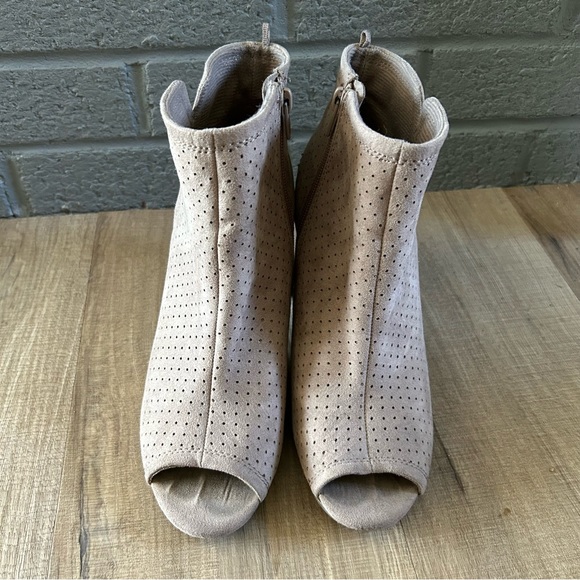 Taupe Peep/Open Toe Booties - Picture 2 of 6